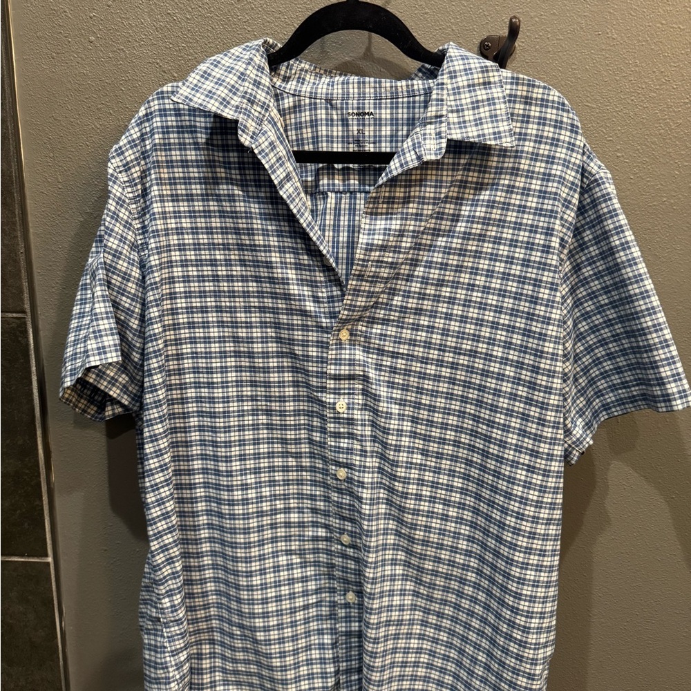 Sonoma Blue and White Plaid Men's Shirt